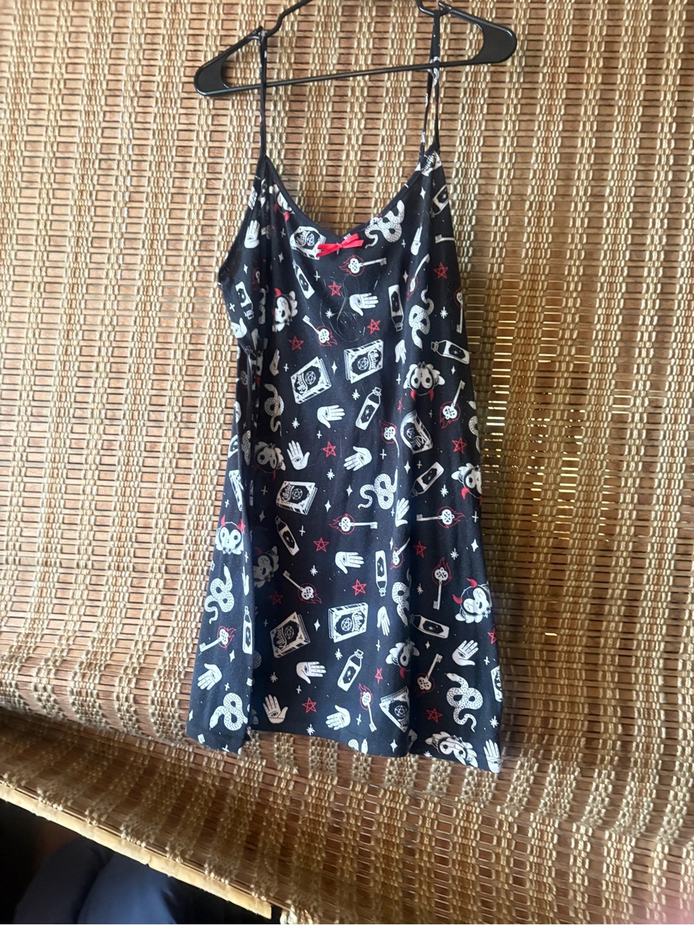 Killstar Black Slip Chemise with White & Red Occult Print